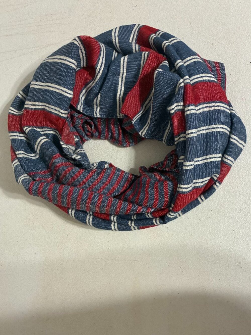 Ann Taylor Loft Red White Blue Striped USA 4th July Infinity Scarf Flag Cotton